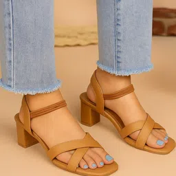 FAISHSTAR Beige Ankle Loop Block Heel Sandals-picture-18