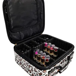 House of Quirk Makeup Cosmetic Storage Case With Adjustable Compartment Cosmetic Bag - Leopard -Multicolor image 4