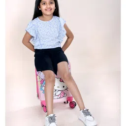 Kiddopanti Rayon Woven Frill Sleeves Floral Printed Top - Blue image 5