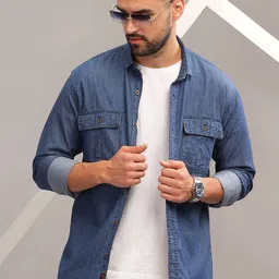 7TH LEGION Smart Spread Collar Casual Denim Shirt-picture-16