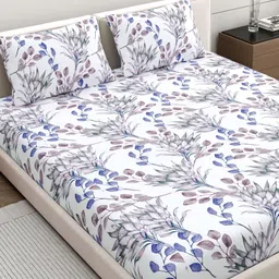 Home Ecstasy Purple Floral Printed Pure Cotton 140 TC King Bedsheet Set 2.74 x 2.20 m-picture-17