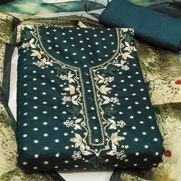 SAINOOR Floral Woven Design Beads And Stones Modal Cotton Semi-Stitched Dress Material-image-13