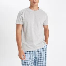 DeFacto Checked Round Neck Short Sleeves Pure Cotton T-Shirt With Shorts image 5