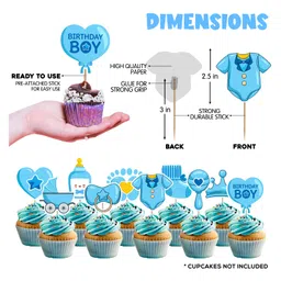 Zyozi Boy Baby Birthday Decoration kit Banner,Cake Topper, Cup Cake Topper and Balloon for Boys Blue & WhitePack Of 37 image 5