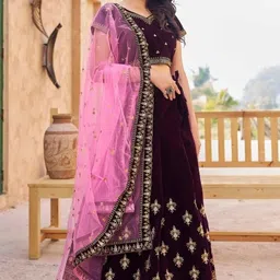 dearthank Embroidered Thread Work Semi-Stitched Lehenga & Unstitched Blouse With Dupatta image 4