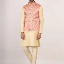 Sadree Mandarin Collar Long Sleeves Pastels Straight Kurta with Churidar & Nehru jacket image 4