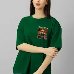 Kasendra Women Printed Drop-Shoulder Sleeves Oversized T-shirt image 3