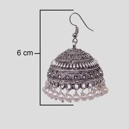 HOPMEE Silver-Plated Artificial Beaded Dome Shaped Jhumkas image 4