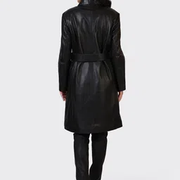 HUE & HIDE Women Spread Collar Solid Leather Jacket image 4