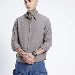glitchez Self Checked Spread Collar Casual Shirt image 5