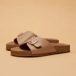 ERIDANI Women Textured Open Toe Flats with Buckles-image-83