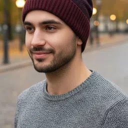 iSWEVEN Unisex Colourblocked Woollen Beanie image 4