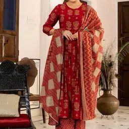 Chandbaali Floral Printed A-Line Kurta With Trouser & Dupatta-picture-14