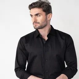 VELLURE Men's Jet Black Checkmate Giza Satin Full Sleeve Shirt-picture-42