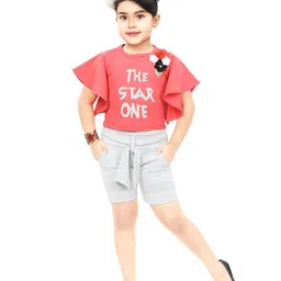 Fessist Girls Printed Round Neck T-Shirt With Shorts-picture-11