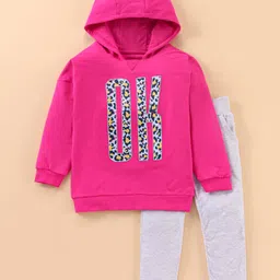Ollington St. Winterwear Long Hoodie With Flocking Animal Print Applique & Lycra Leggings Set - Pink Grey-picture-15