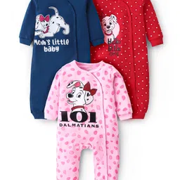 Babyhug Disney Cotton Knit Full Sleeves 101 Dalmatians Graphic Rompers Pack of 3 - Red Blue & Pink-image-14