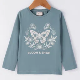 Lazy Bones Sinker Knit Full Sleeves T-Shirt with Text & Butterfly Print - Blue-picture-23