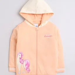 BUMZEE Full Sleeves Unicorn Printed Hooded Sweat Jacket - Peach-picture-18