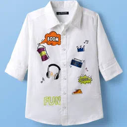 Pine Kids Cotton Woven Full Sleeves Text Printed Shirts - White-image-77