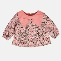 MINI KLUB Cotton Full Puffed Sleeves Abstract Printed Top - Coral-image-83