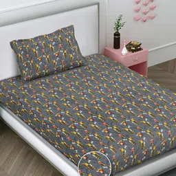 FABINALIV Grey Cartoon Print Woollen Single Bedsheet with Pillow Cover-picture-22