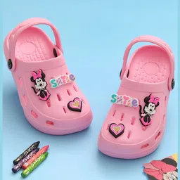 Disney by Yellow Bee Solid Perforated Clogs With Mickey & Friends Featuring Minnie Mouse Designed Charms - Light Pink-picture-22