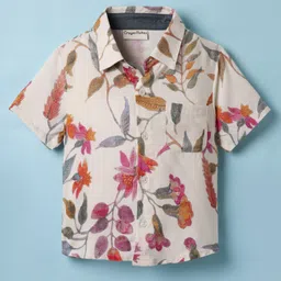 CrayonFlakes Rayon Woven Half Sleeves Floral Printed Shirt - Off White-picture-28