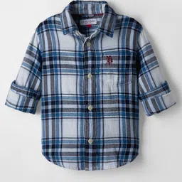 US Polo Assn 100% Cotton Woven Full Sleeves Shirt With Checks - Royal Blue-image-64