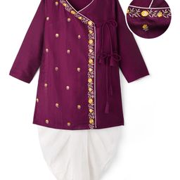 EARTHY TOUCH Woven Full Sleeves Kurta Dhoti Set With Floral Embriodery - Purple-picture-40