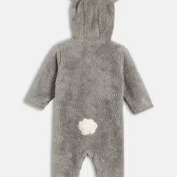 MINI KLUB Cotton Knit Full Sleeves Animal Ears Applique Detailed Sleepsuit - Grey & White image 3