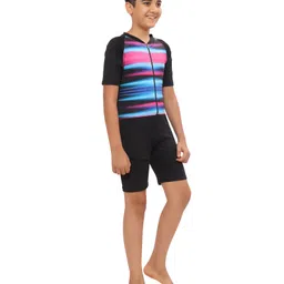 Bosky Swimwear Half Raglan Sleeves Legged Swimsuit Abstract Print - Black image 3