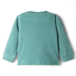 Kanvin Fleece Knit Full Sleeves Antipilling Winter Night Suit with Bear Patch Embroidery - Turquoise image 3