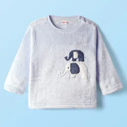 Babyhug Fur Woven Full Sleeves Winter Wear Suit Set with Elephant Print - Light Blue image 2