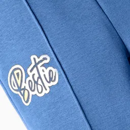 Olio Kids Knit Full Length Fleece Pant with Bestie Print - Blue image 3