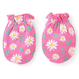 Babyhug Interlock Knit Mittens With Floral & Polka Dot Print Pack of 3 - Yellow & Pink image 5