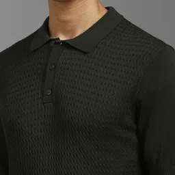 Louis Philippe Men Self Design Polo Collar T-shirt image 3
