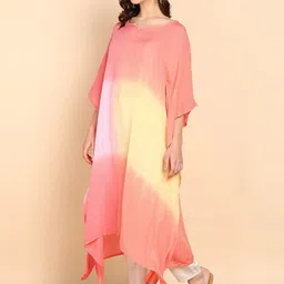 Chandbaali Women Hand Tie Dyed Extended Sleeves Pastels Kaftan Kurta image 5