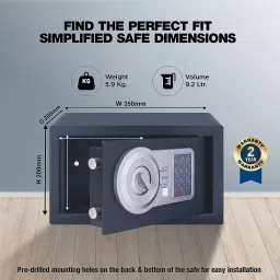 OZONE 9.2 L Digital Cabinet Safe Locker, Agate Black image 2