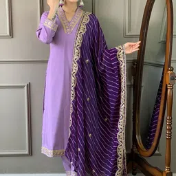 CaniBani Women Leheriya Embroidered Regular Gotta Patti Kurta with Trousers & With Dupatta-image-33