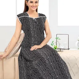 NIGHTY KING Bandhani Printed Short Sleeves Pure Cotton Maxi Nightdress-picture-36