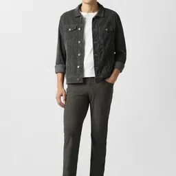 VAN HEUSEN DENIM LABS Men Solid Slim Fit Mid-Rise Trousers image 2