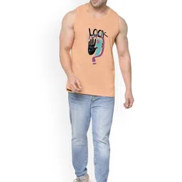 SLOWLORIS Pack Of 2 Typographic Printed Sleevesless Bio-Wash Combed Cotton Gym Vests image 2