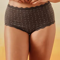 Clovia Women Cotton Laced Printed High Waist Anti Bacterial Hipster Briefs-image-2