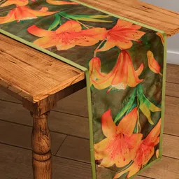 SWAYAM Olive Green & Orange 72" x 12" Polycotton Floral Print Table Runner-image-66