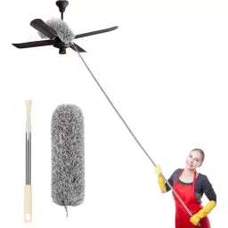 Winberg Microfiber Feather Dusting Flexible Ceiling Fan Cleaner with Telescopic Rod, Grey image 2