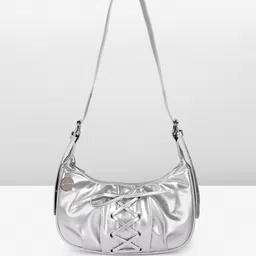DressBerry Textured Half Moon Shoulder Bag with Bow Detail image 4