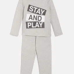 mackly Boys Grey Melange Printed Night suit image 3