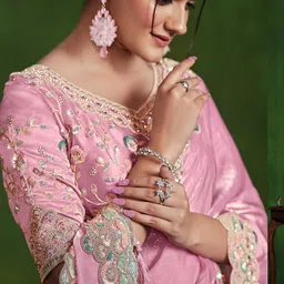 MAHALASA Embellished Embroidered Pure Crepe Heavy Work Saree image 2