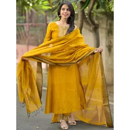 GoSriKi Yoke Design Notch Neck Regular Kurta With Trousers & Dupatta-picture-22
